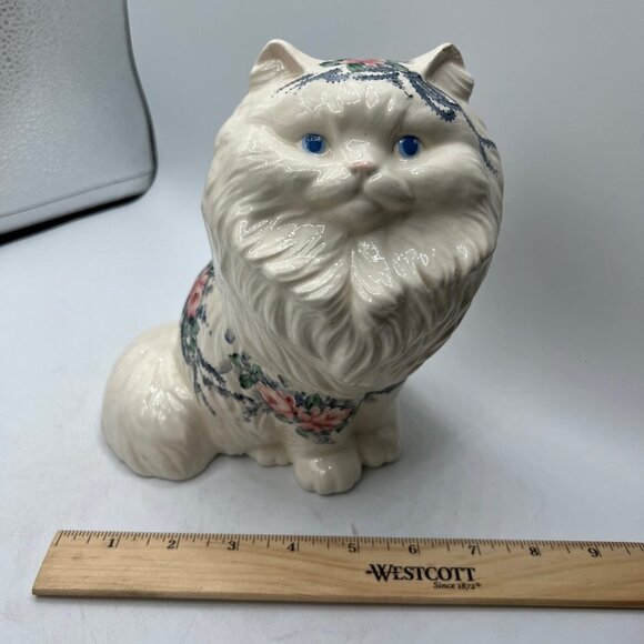 Vintage 1960's style Hand Painted Handcrafted Ceramic White Persian Cat Figurine - Picture 10 of 10
